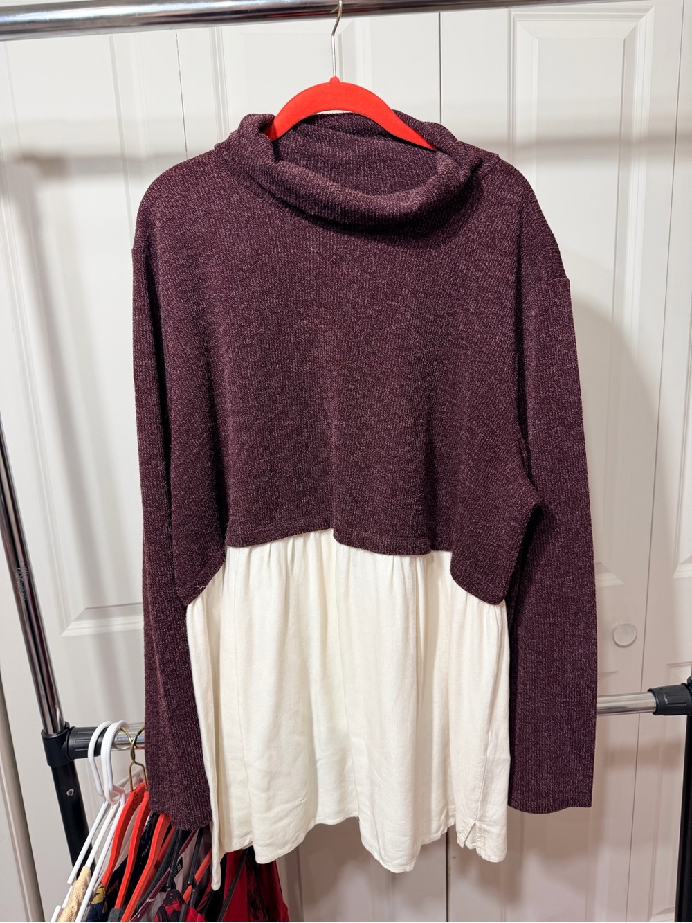 Motherhood Maternity Plum and Cream Layered Turtleneck Tunic